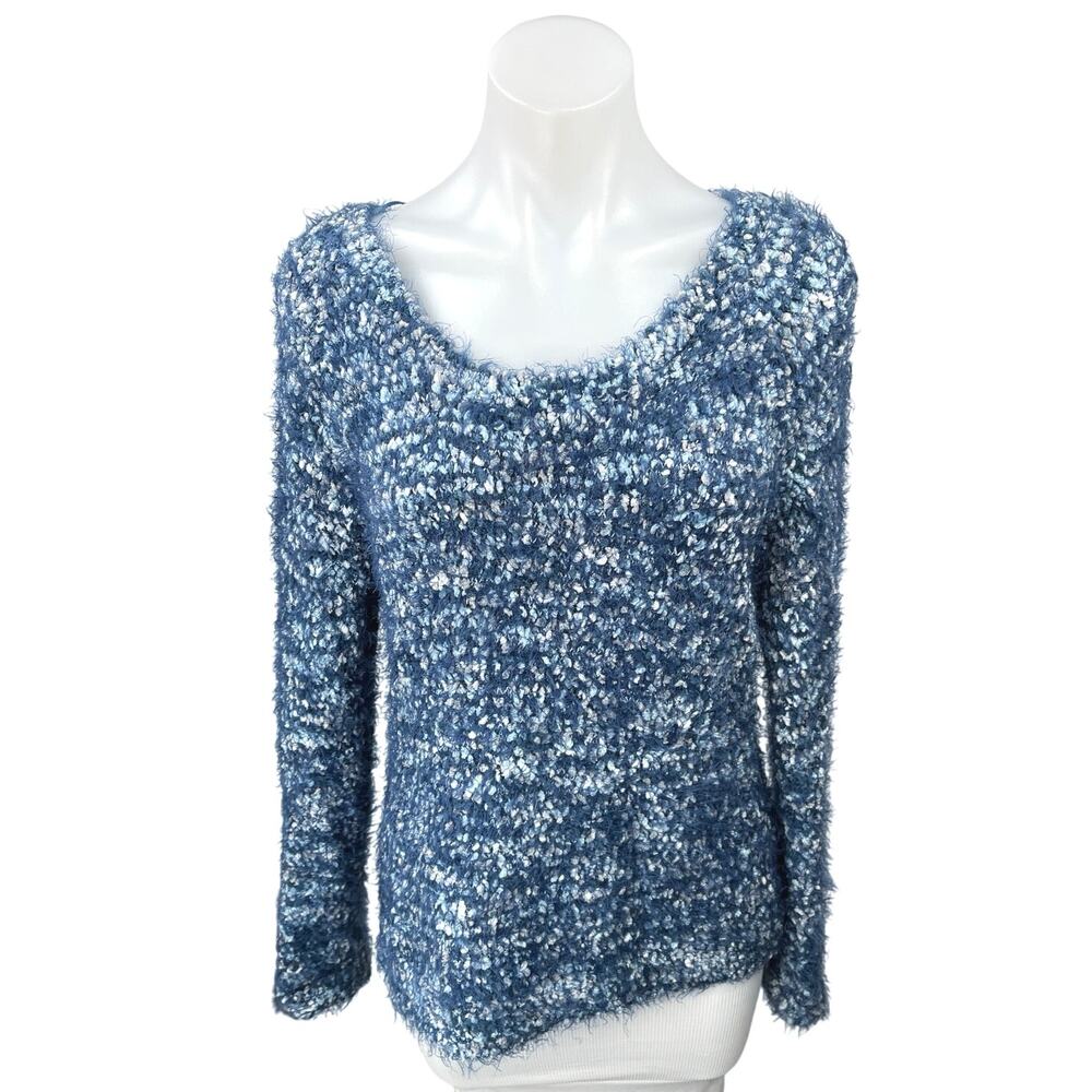 Renuar Women's Blue Scoop Neck Knit Long Sleeve Pullover Sweater Top Size S